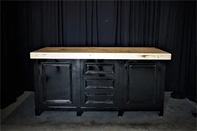 שולחן הגשה סגור 90X180 - עץ טבעי + חצאית שחורה