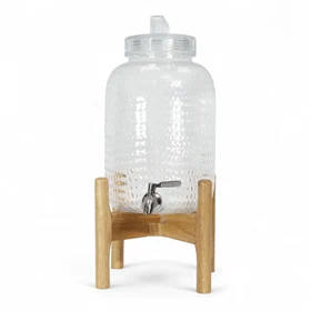 דיספנסר - 8 ליטר שקוף עם מעמד עץ