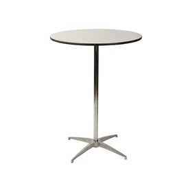 שולחן בר עגול קוטר 80 - רגל ניקל - לבן