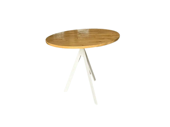 שולחן קפה 3 רגליים טופ טבעי - רגל לבנה