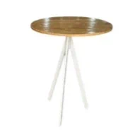 שולחן בר 3 רגליים עץ טבעי - רגל לבנה