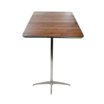 שולחן בר מרובע עץ טבעי - רגל ניקל